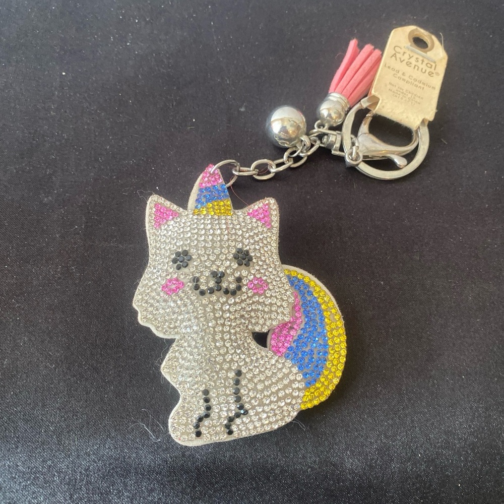 Rhinestone Cat Keychain with Multicolor Accents